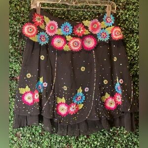 Black Embroidered Beaded and Sequin Skirt Sz 2